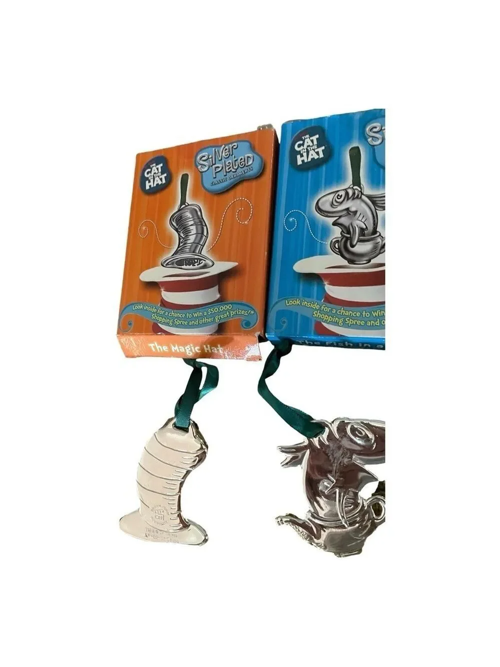 Vintage Dr. Seuss Silver-Plated Two OrnamentsThe Cat in the Hat Iconic